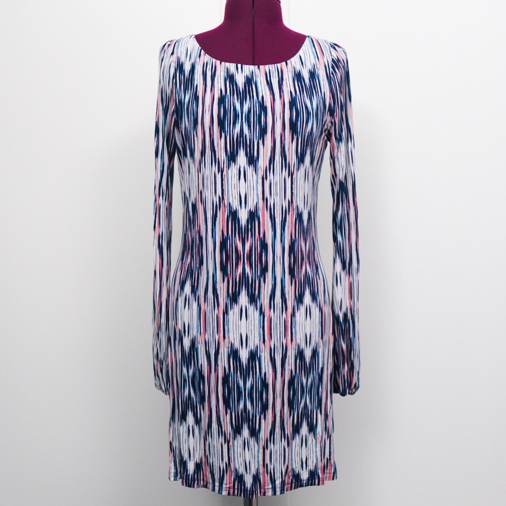 Navy, Pink and White Long Sleeve Dress